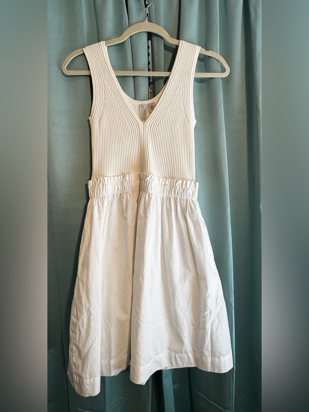Joie Sleeveless Fit & Flare Dress Size Medium Ivory Ribbed Knit Cotton Skirt